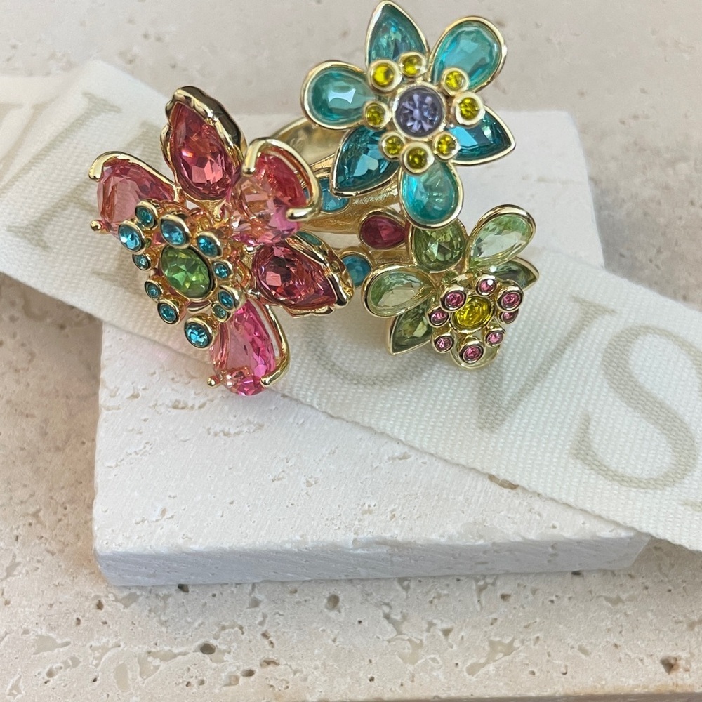 Colorful Floral Statement Ring Stack - image 1